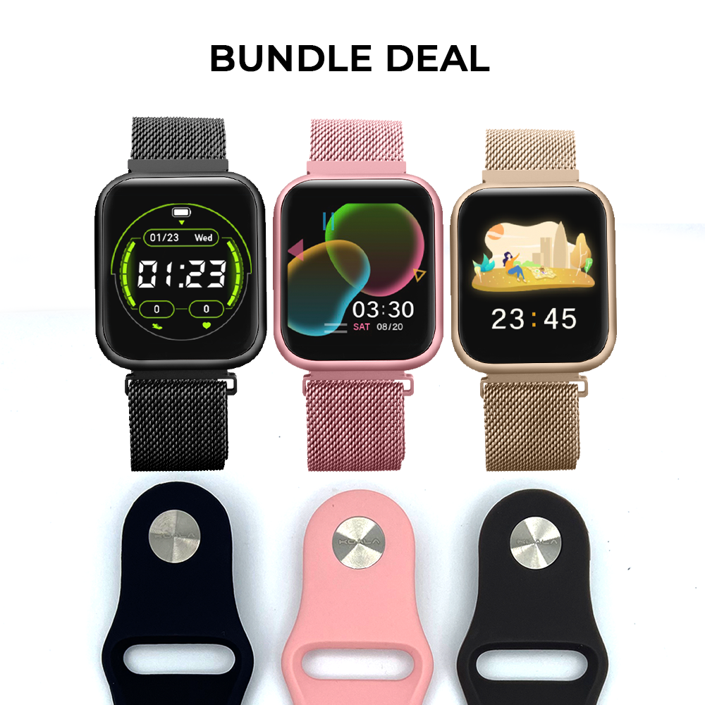 Bundle: Koala® Flexfit Smartwatch in Stainless Steel + Silicone Strap